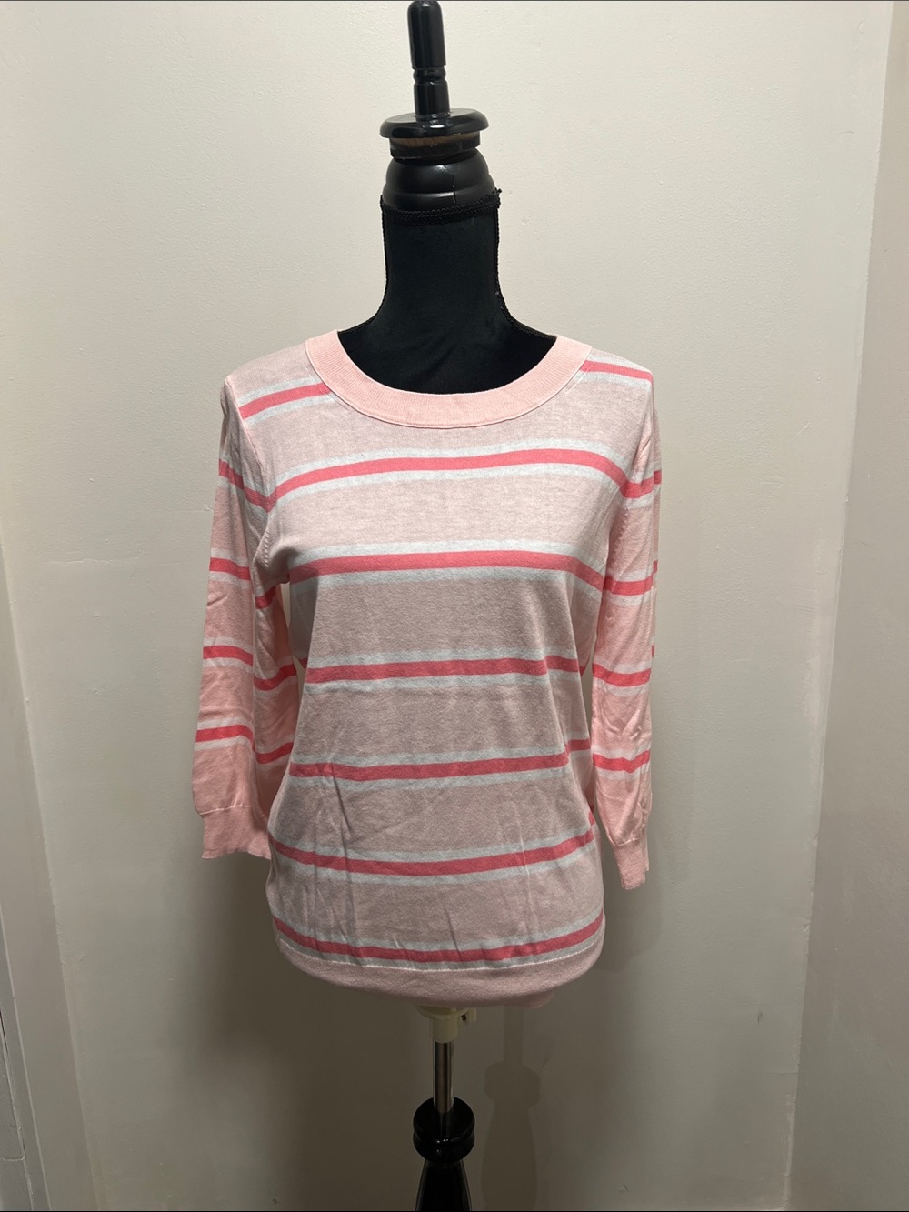 J. Crew Pink and White Striped light weight Crewneck sweater NWT